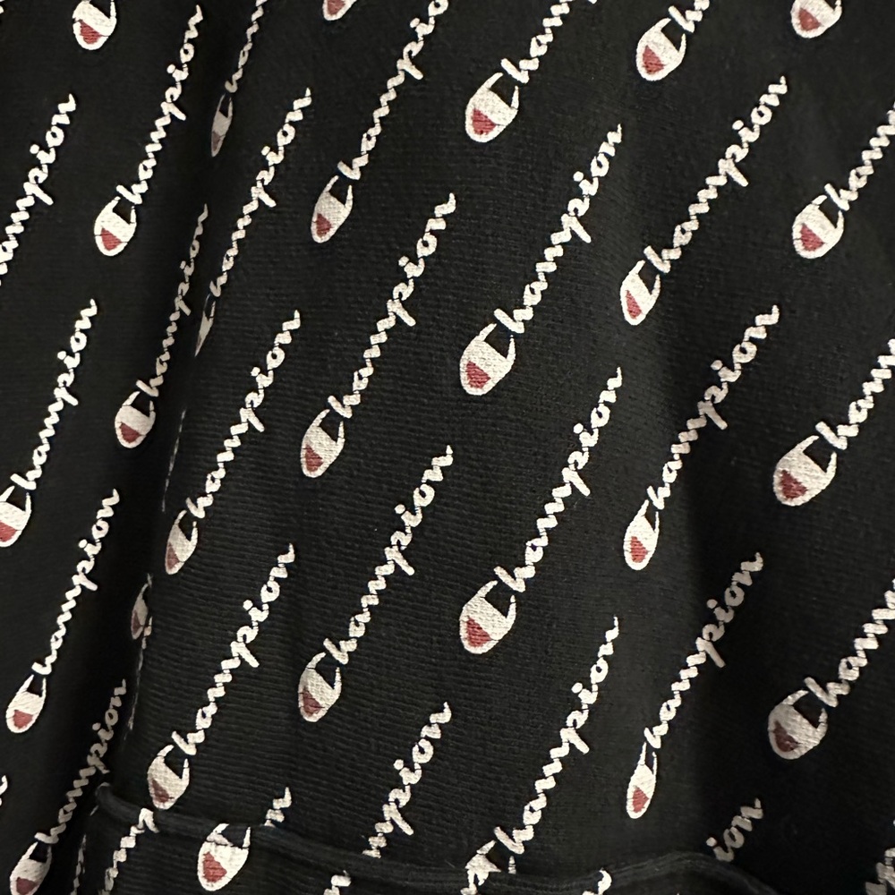 Champion Black Sweatshirt with Repeated Logo Pattern